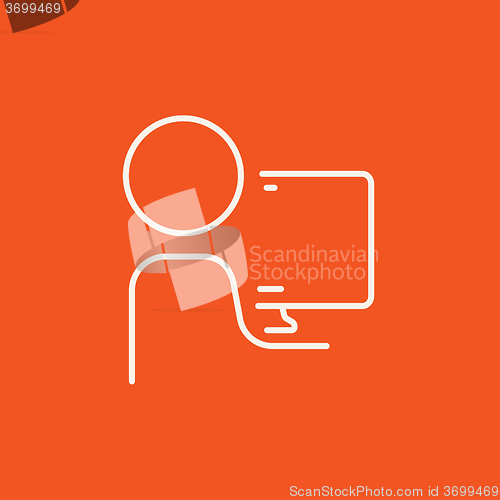 Image of Man working at his computer line icon.