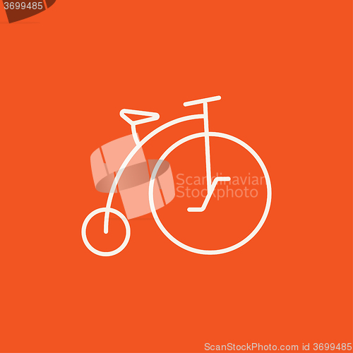 Image of Old bicycle with big wheel line icon.