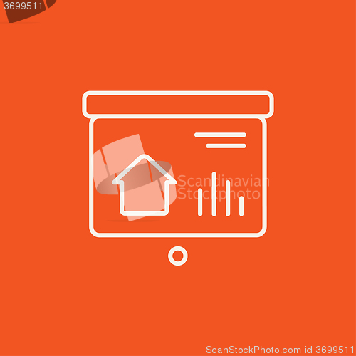 Image of Presentation on projector screen line icon.