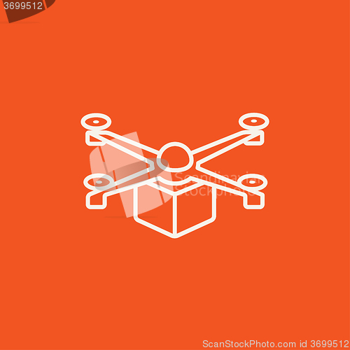 Image of Drone delivering package line icon.