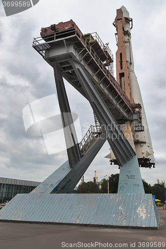 Image of Vostok space rocket on VDNH. Moscow. Russia