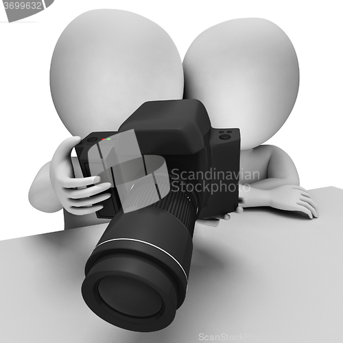 Image of 3d Characters Reviewing Photos On Digital Camera