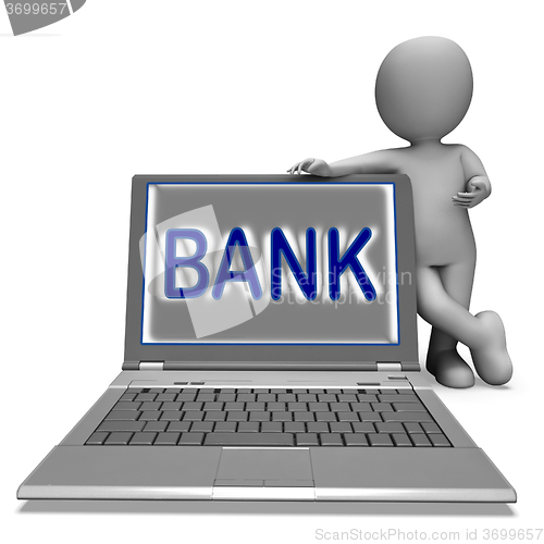 Image of Bank On Laptop Shows Internet Or Electronic Banking Online