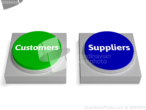 Image of Customers Suppliers Buttons Shows Consumers Or Supplying