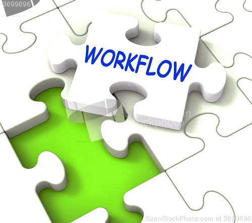 Image of Workflow Puzzle Shows Structure Process Flow Or Procedure