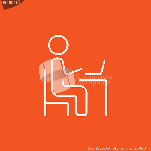 Image of Businessman working at his laptop line icon.