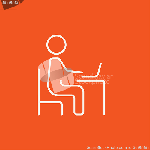 Image of Businessman working at his laptop line icon.