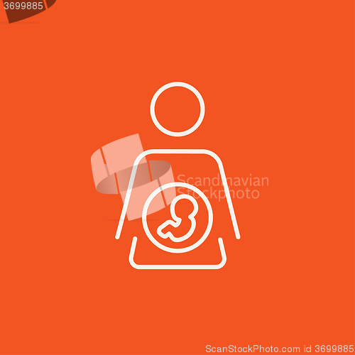 Image of Baby fetus in mother womb line icon.