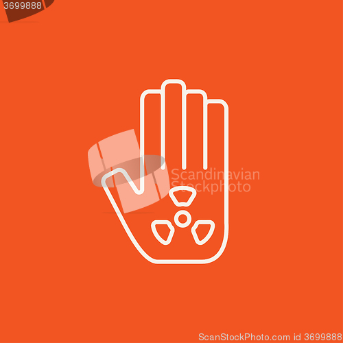 Image of Ionizing radiation sign on a palm line icon.