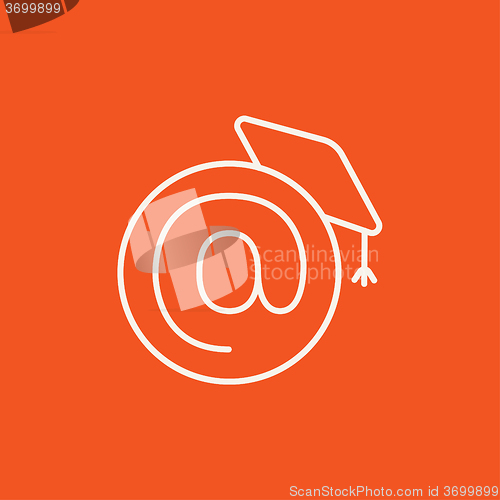 Image of Graduation cap with at sign line icon.