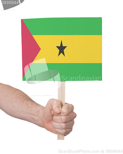 Image of Hand holding small card - Flag of Sao Tome and Principe