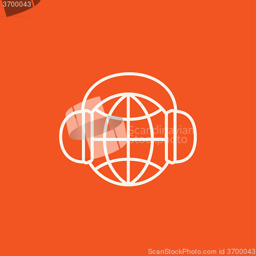 Image of Globe in headphones line icon.