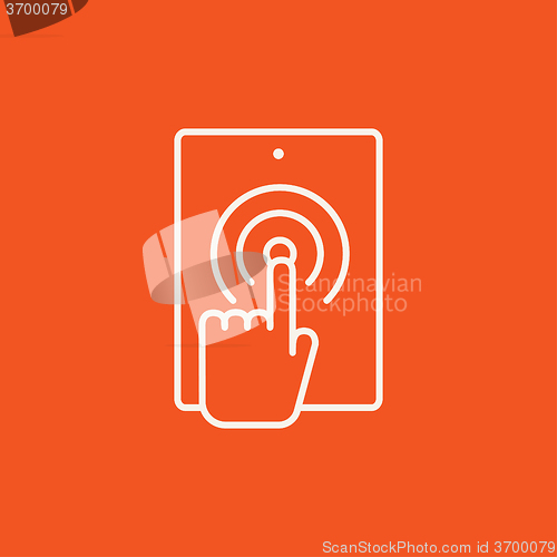 Image of Finger touching digital tablet line icon.