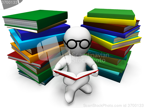 Image of Student Reading Books Shows Learning