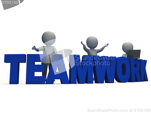 Image of Teamwork Showing 3d Characters Working Together