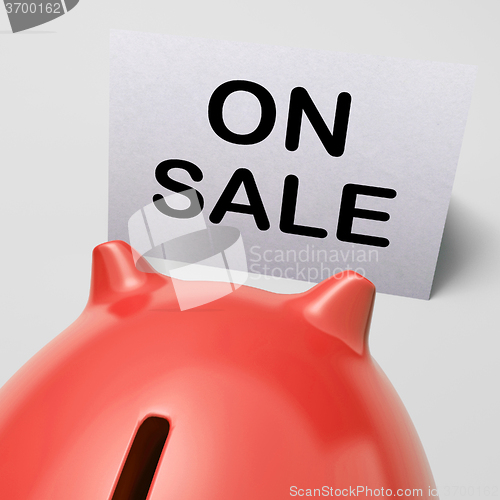 Image of On Sale Piggy Bank Means Special Promo And Reduced Price