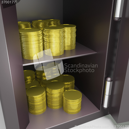 Image of Open Safe With Coins Shows Safety Savings
