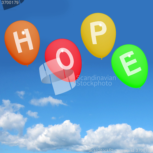 Image of Four Hope Balloons Represent Wishes Dreams Goals and Hopes