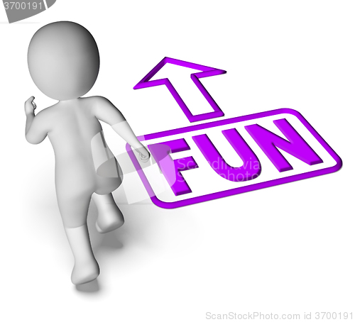 Image of Fun And Running 3D Character Shows Amusement Starting Or Party