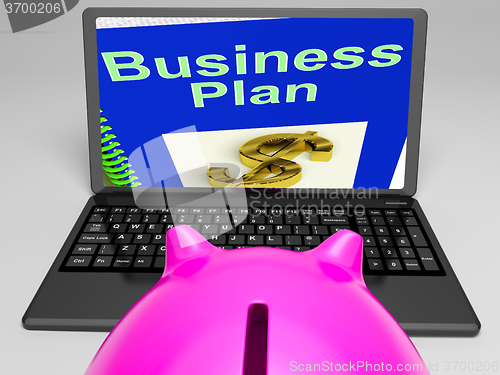 Image of Business Plan On Laptop Showing Business Strategies