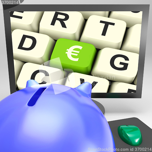 Image of Euro Key On Monitor Shows European Exchange