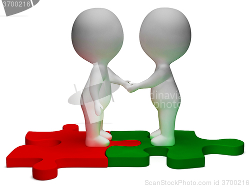 Image of Shaking Hands 3d Characters Shows Partners And Friendship