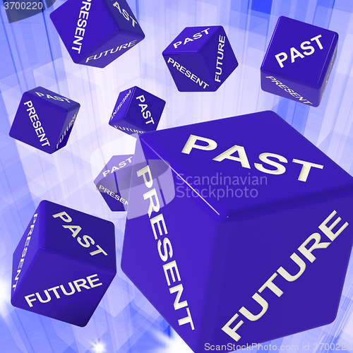 Image of Past, Present, Future Dice Showing Forecasts 