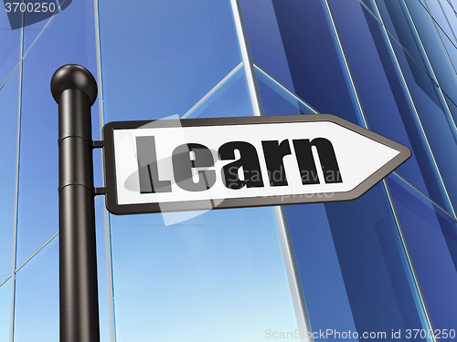 Image of Education concept: sign Learn on Building background