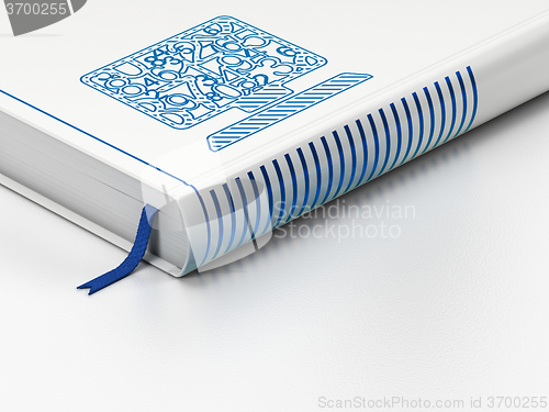 Image of Education concept: closed book, Computer Pc on white background