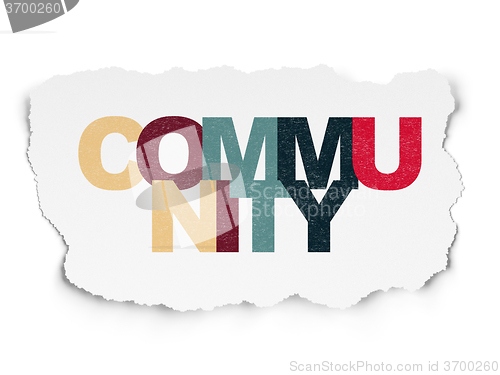 Image of Social network concept: Community on Torn Paper background
