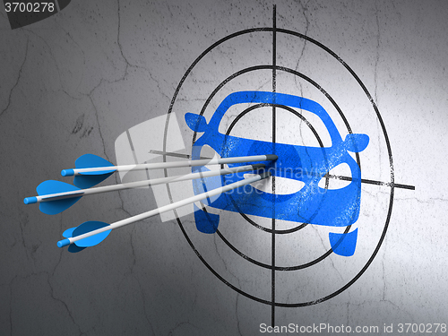 Image of Vacation concept: arrows in Car target on wall background