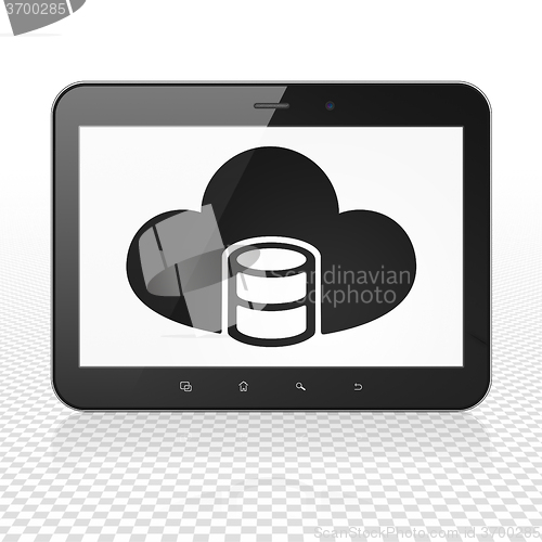 Image of Programming concept: Tablet Computer with Database With Cloud on display