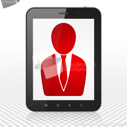 Image of Law concept: Tablet Computer with Business Man on display