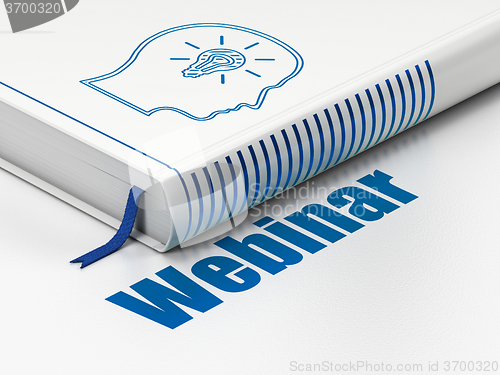 Image of Learning concept: book Head With Lightbulb, Webinar on white background