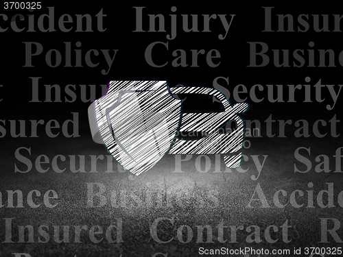 Image of Insurance concept: Car And Shield in grunge dark room