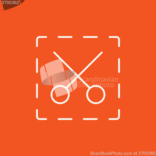 Image of Scissors with dotted lines line icon.