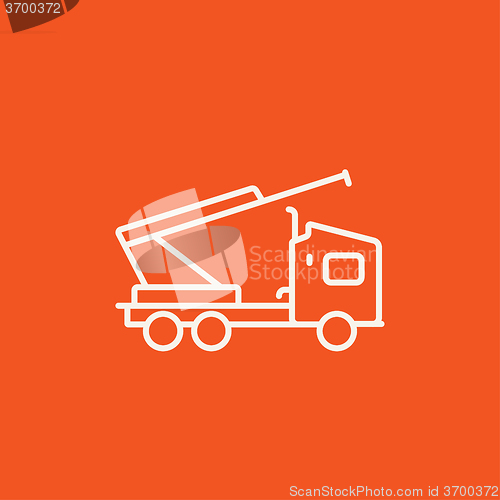 Image of Machine with a crane and cradles line icon.