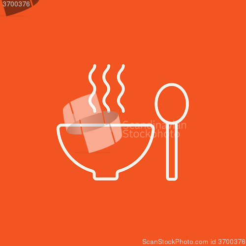 Image of Bowl of hot soup with spoon line icon.