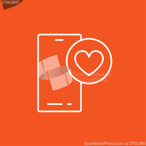 Image of Smartphone with heart sign line icon.