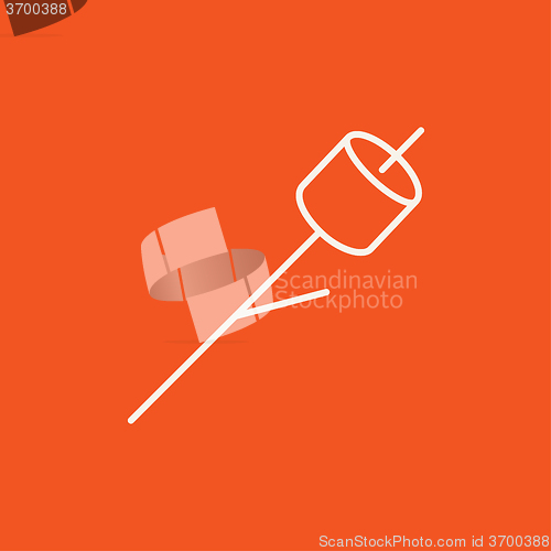 Image of Marshmallow roasted on wooden stick line icon.