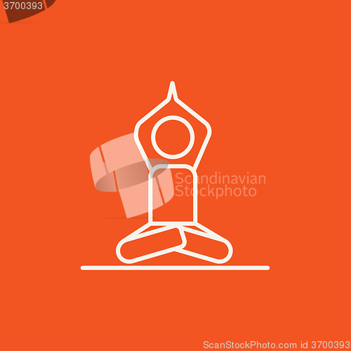 Image of Man meditating in lotus pose line icon.