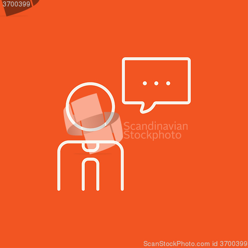 Image of Man with speech square line icon.