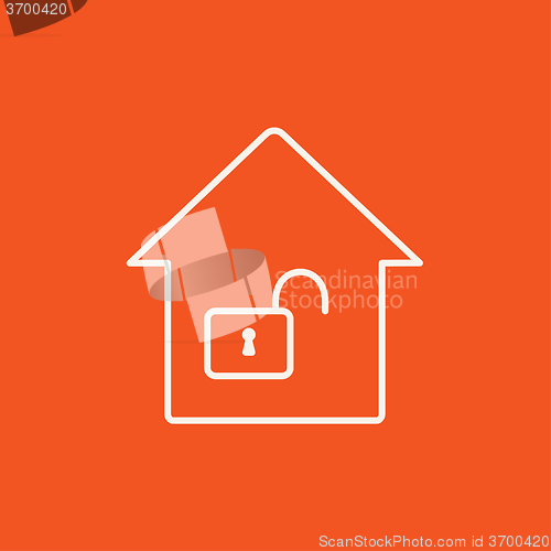 Image of House with open lock line icon.