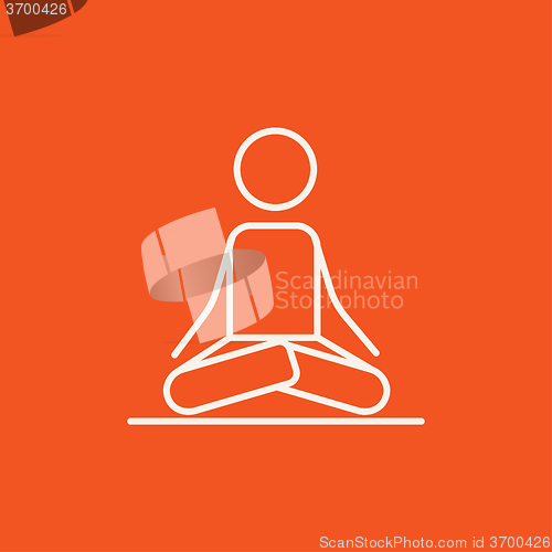 Image of Man meditating in lotus pose line icon.