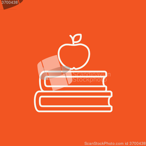 Image of Books and apple on top line icon.