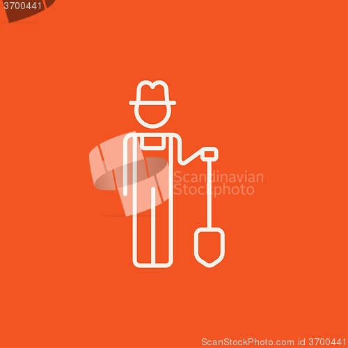 Image of Farmer with shovel line icon.