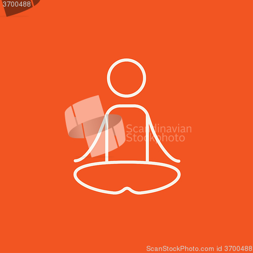 Image of Man meditating in lotus pose line icon.