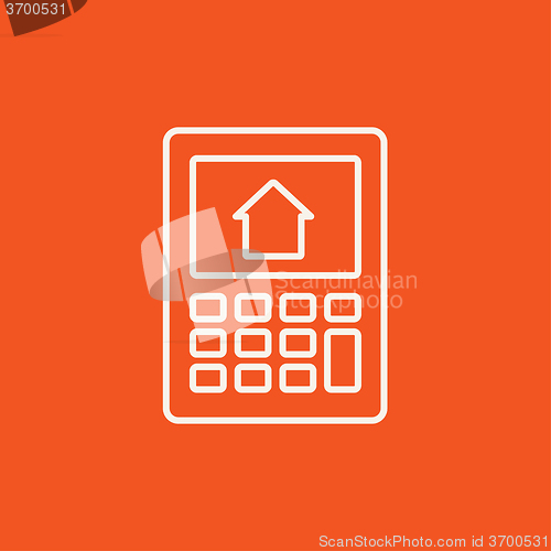 Image of Calculator with house on display line icon.