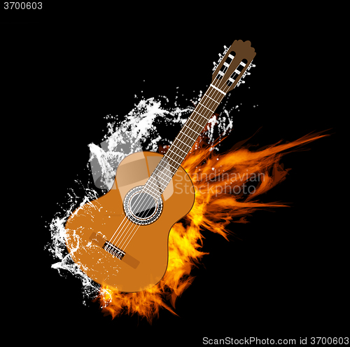 Image of Vector Acoustic Guitar on Fire and Water