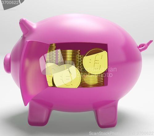 Image of Currency Coins Piggy Shows Savings And Investment